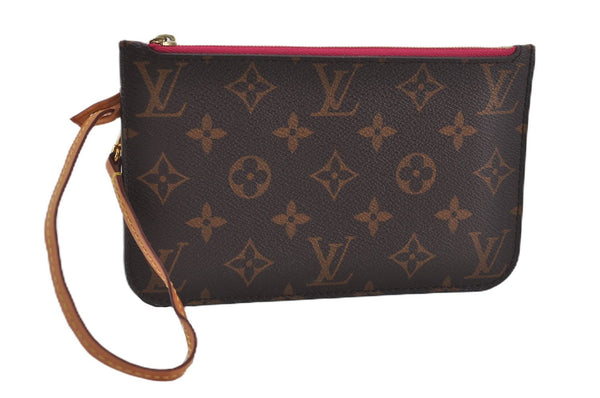 Authentic Louis Vuitton Monogram Neverfull Pouch Purse Clutch Bag Pink LV 9618E