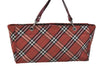 Authentic BURBERRY BLUE LABEL Check Tote Hand Bag Nylon Leather Red 9953D