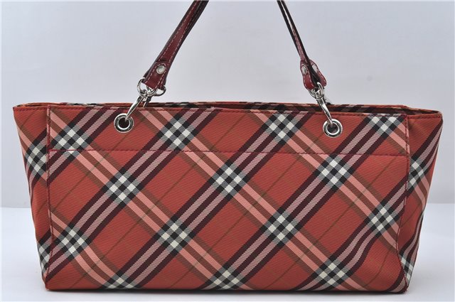 Authentic BURBERRY BLUE LABEL Check Tote Hand Bag Nylon Leather Red 9953D