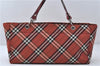 Authentic BURBERRY BLUE LABEL Check Tote Hand Bag Nylon Leather Red 9953D