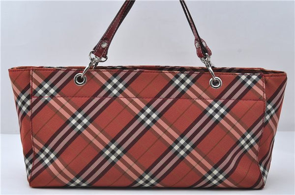 Authentic BURBERRY BLUE LABEL Check Tote Hand Bag Nylon Leather Red 9953D