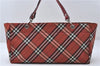 Authentic BURBERRY BLUE LABEL Check Tote Hand Bag Nylon Leather Red 9953D