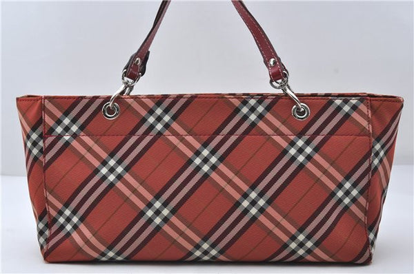 Authentic BURBERRY BLUE LABEL Check Tote Hand Bag Nylon Leather Red 9953D
