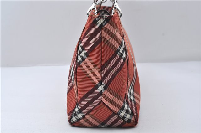 Authentic BURBERRY BLUE LABEL Check Tote Hand Bag Nylon Leather Red 9953D