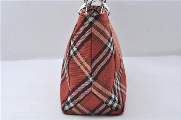 Authentic BURBERRY BLUE LABEL Check Tote Hand Bag Nylon Leather Red 9953D