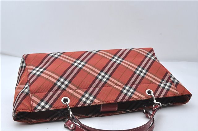 Authentic BURBERRY BLUE LABEL Check Tote Hand Bag Nylon Leather Red 9953D