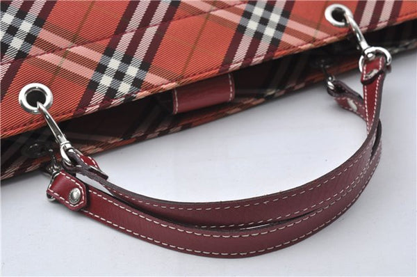 Authentic BURBERRY BLUE LABEL Check Tote Hand Bag Nylon Leather Red 9953D