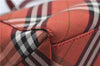 Authentic BURBERRY BLUE LABEL Check Tote Hand Bag Nylon Leather Red 9953D