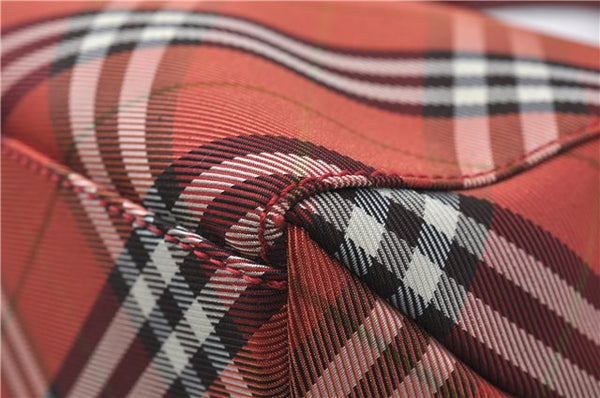 Authentic BURBERRY BLUE LABEL Check Tote Hand Bag Nylon Leather Red 9953D
