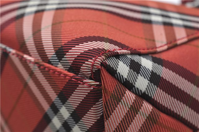 Authentic BURBERRY BLUE LABEL Check Tote Hand Bag Nylon Leather Red 9953D