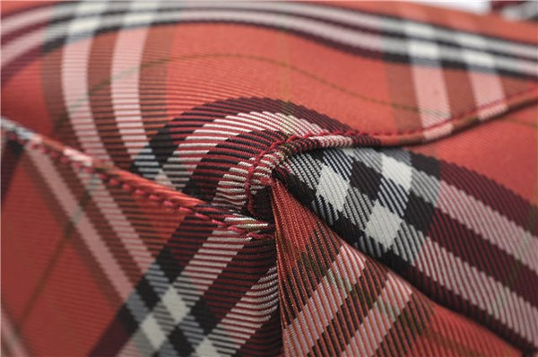 Authentic BURBERRY BLUE LABEL Check Tote Hand Bag Nylon Leather Red 9953D