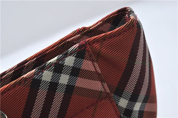 Authentic BURBERRY BLUE LABEL Check Tote Hand Bag Nylon Leather Red 9953D