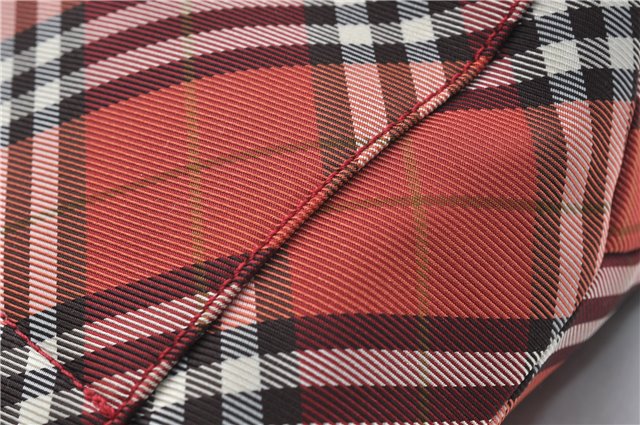 Authentic BURBERRY BLUE LABEL Check Tote Hand Bag Nylon Leather Red 9953D