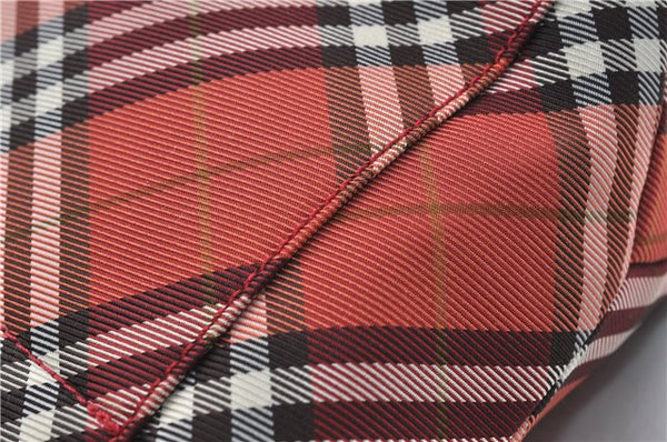 Authentic BURBERRY BLUE LABEL Check Tote Hand Bag Nylon Leather Red 9953D