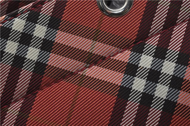 Authentic BURBERRY BLUE LABEL Check Tote Hand Bag Nylon Leather Red 9953D