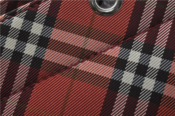 Authentic BURBERRY BLUE LABEL Check Tote Hand Bag Nylon Leather Red 9953D