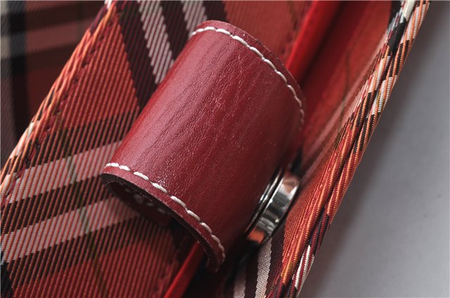 Authentic BURBERRY BLUE LABEL Check Tote Hand Bag Nylon Leather Red 9953D