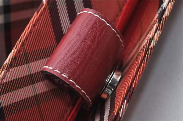 Authentic BURBERRY BLUE LABEL Check Tote Hand Bag Nylon Leather Red 9953D