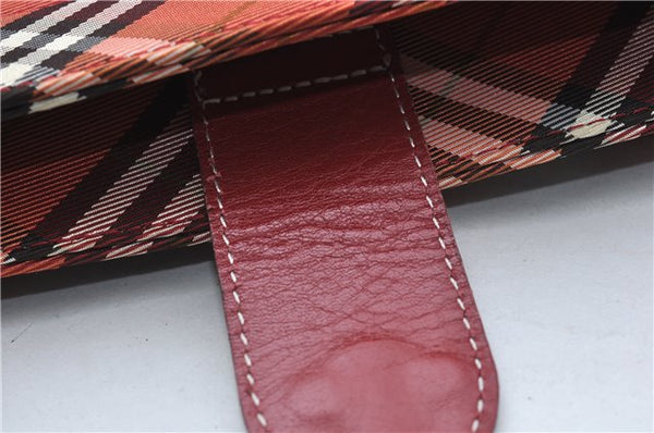Authentic BURBERRY BLUE LABEL Check Tote Hand Bag Nylon Leather Red 9953D