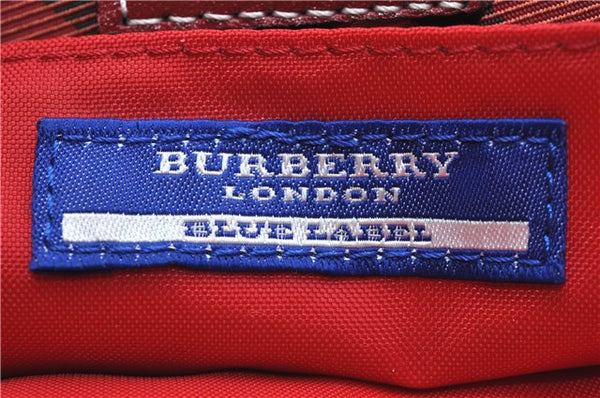 Authentic BURBERRY BLUE LABEL Check Tote Hand Bag Nylon Leather Red 9953D