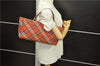 Authentic BURBERRY BLUE LABEL Check Tote Hand Bag Nylon Leather Red 9953D