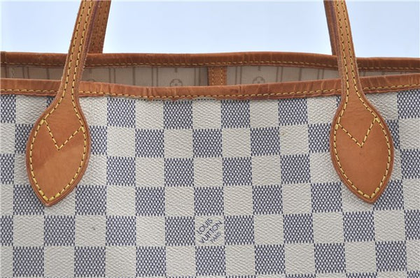 Authentic Louis Vuitton Damier Azur Neverfull MM Tote Bag N51107 LV H9438