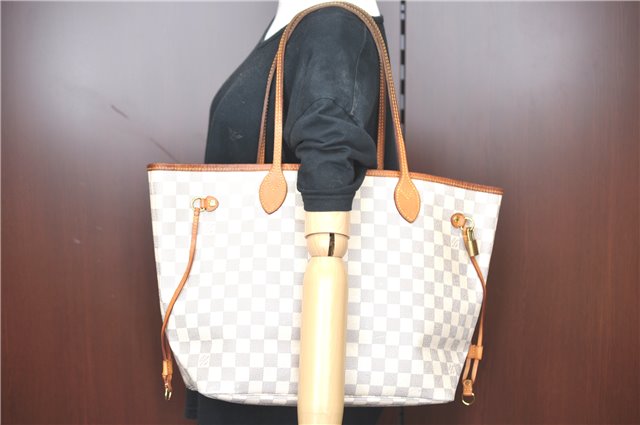 Authentic Louis Vuitton Damier Azur Neverfull MM Tote Bag N51107 LV H9834