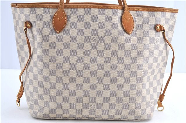 Authentic Louis Vuitton Damier Azur Neverfull MM Tote Bag N51107 LV H9900