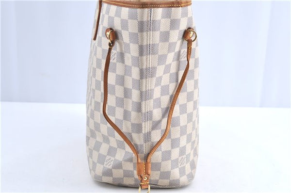 Authentic Louis Vuitton Damier Azur Neverfull MM Tote Bag N51107 LV H9900