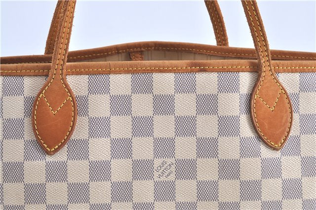 Authentic Louis Vuitton Damier Azur Neverfull MM Tote Bag N51107 LV H9900