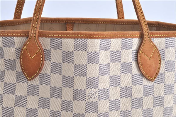 Authentic Louis Vuitton Damier Azur Neverfull MM Tote Bag N51107 LV H9900