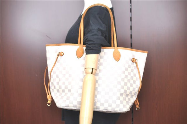 Authentic Louis Vuitton Damier Azur Neverfull MM Tote Bag N51107 LV H9900