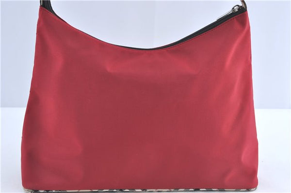 Authentic BURBERRY BLUE LABEL Check Shoulder Bag Purse Nylon Leather Red J0628