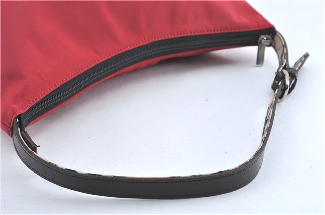 Authentic BURBERRY BLUE LABEL Check Shoulder Bag Purse Nylon Leather Red J0628
