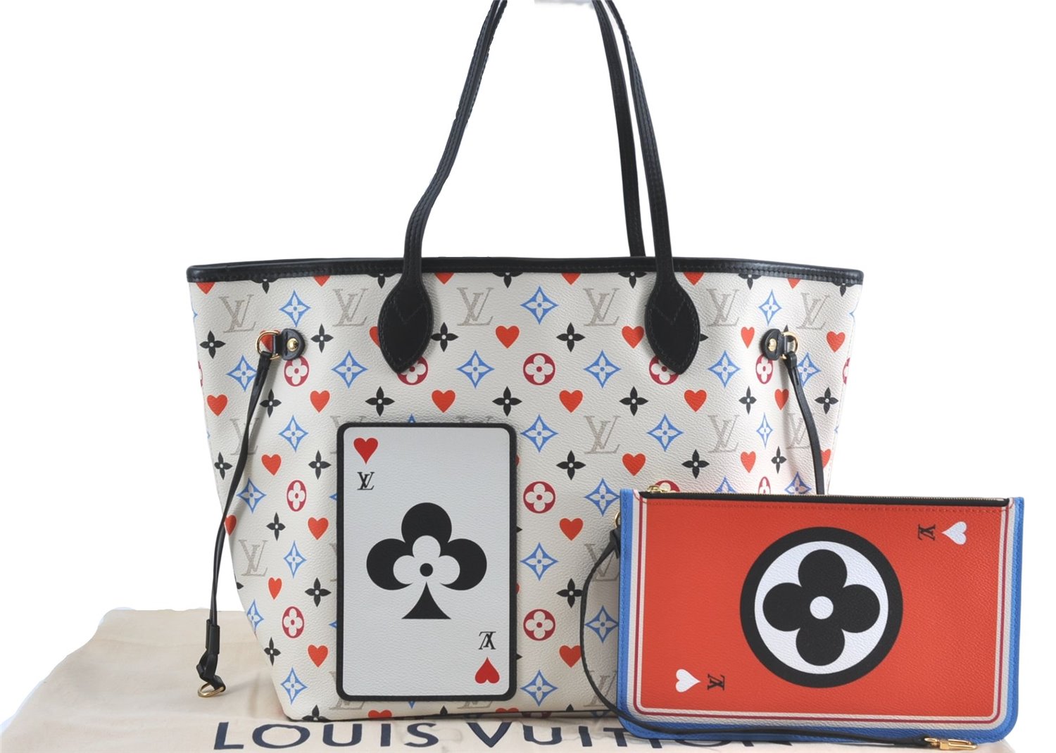 Auth Louis Vuitton Game On Neverfull MM Tote Bag White Black M57462 LV J0817