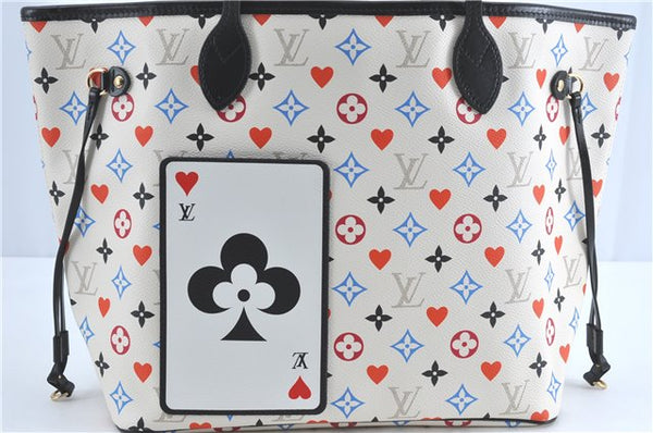 Auth Louis Vuitton Game On Neverfull MM Tote Bag White Black M57462 LV J0817