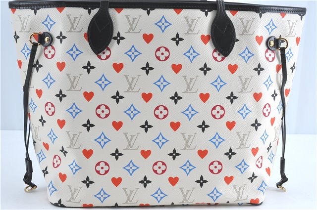 Auth Louis Vuitton Game On Neverfull MM Tote Bag White Black M57462 LV J0817