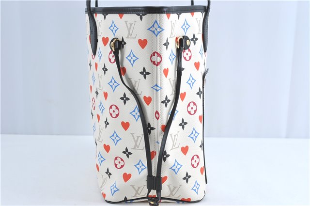 Auth Louis Vuitton Game On Neverfull MM Tote Bag White Black M57462 LV J0817