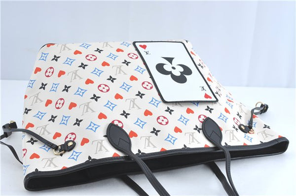 Auth Louis Vuitton Game On Neverfull MM Tote Bag White Black M57462 LV J0817