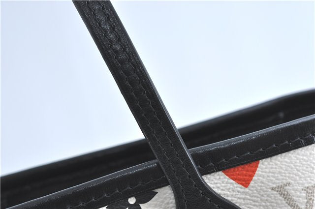 Auth Louis Vuitton Game On Neverfull MM Tote Bag White Black M57462 LV J0817