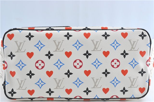 Auth Louis Vuitton Game On Neverfull MM Tote Bag White Black M57462 LV J0817