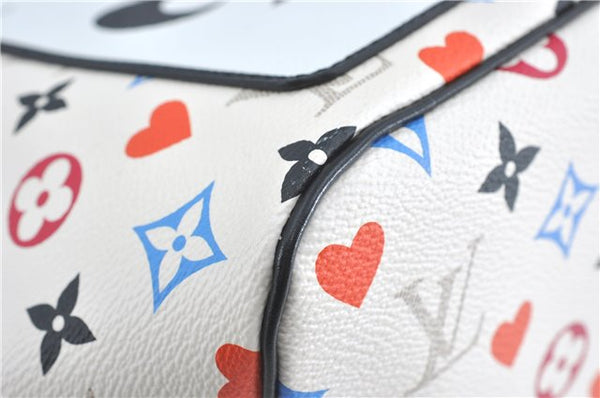 Auth Louis Vuitton Game On Neverfull MM Tote Bag White Black M57462 LV J0817