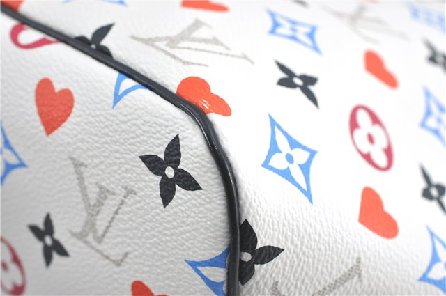 Auth Louis Vuitton Game On Neverfull MM Tote Bag White Black M57462 LV J0817