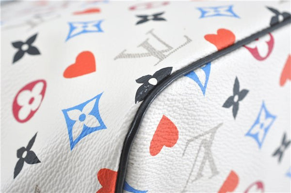 Auth Louis Vuitton Game On Neverfull MM Tote Bag White Black M57462 LV J0817