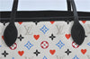Auth Louis Vuitton Game On Neverfull MM Tote Bag White Black M57462 LV J0817