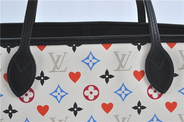 Auth Louis Vuitton Game On Neverfull MM Tote Bag White Black M57462 LV J0817