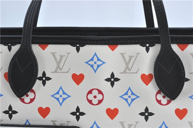 Auth Louis Vuitton Game On Neverfull MM Tote Bag White Black M57462 LV J0817