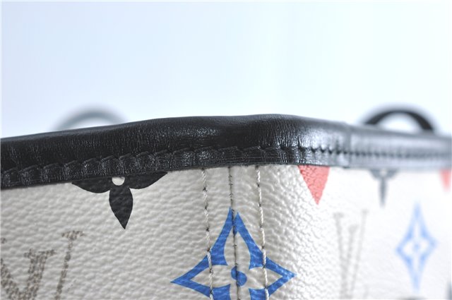 Auth Louis Vuitton Game On Neverfull MM Tote Bag White Black M57462 LV J0817