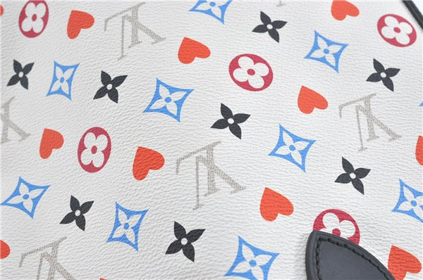 Auth Louis Vuitton Game On Neverfull MM Tote Bag White Black M57462 LV J0817