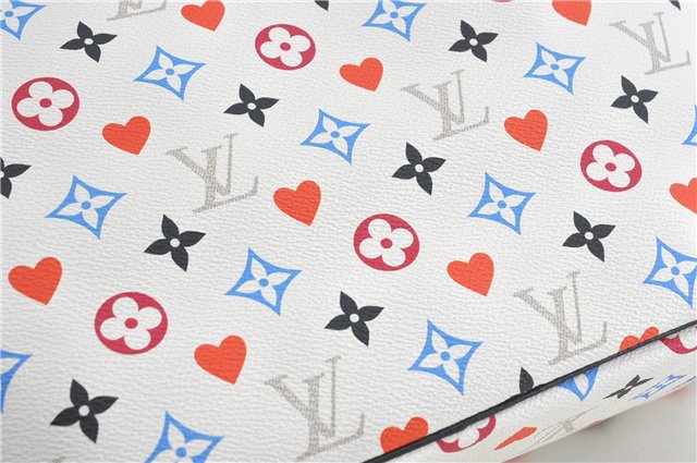 Auth Louis Vuitton Game On Neverfull MM Tote Bag White Black M57462 LV J0817